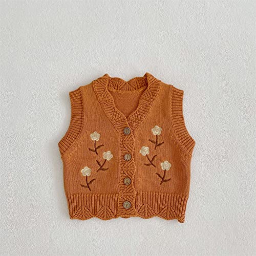 Baby Girls Sweater Vest Knitted Soft Vintage Floral Embroidery Cotton Cardigan V-Neck Sleveeless Baby Winter Jacket3