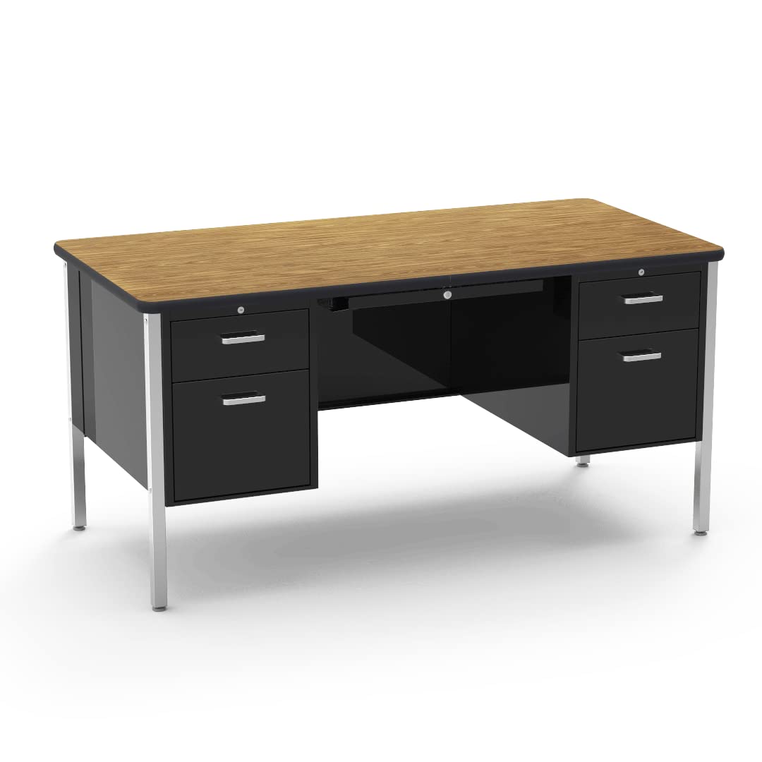 Virco 546 Teachers Desk Double Pedestal File 25 Desks with Lockable Compartments and a Fixed Height of 29