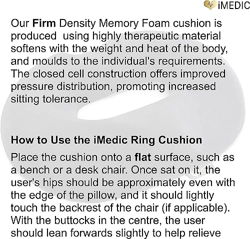 iMedic Donut Cushion for Women - 1x Black Seat Cushion for Haemorrhoids & Postnatal Pain - Memory Foam Office Chair Cushions - Pressure Cushion for Bottoms - Coccyx Cushion for Tailbone Pain