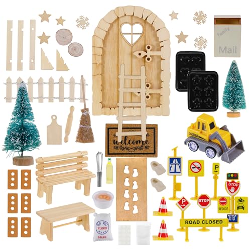 50 piezas accesorios para puerta de gnoble Navidad Set de duendes accesorios Navidad con sitio de construcción Juego de horneado Señales Puerta de hadas Buzón Botas Valla Escalera para Niños DIY
