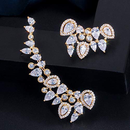 Boucles d'oreilles longues asymétriques en zircon cubique or 585 punk rock pour femme