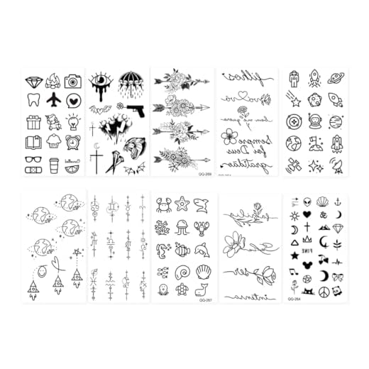 Tatuajes Temporales,10 Hojas,110pcs+Pequeños tatuajes impermeables líneas, flores,animal etc,para niños,adultos,hombres y mujeres,Decoración Cumpleaños Fiesta