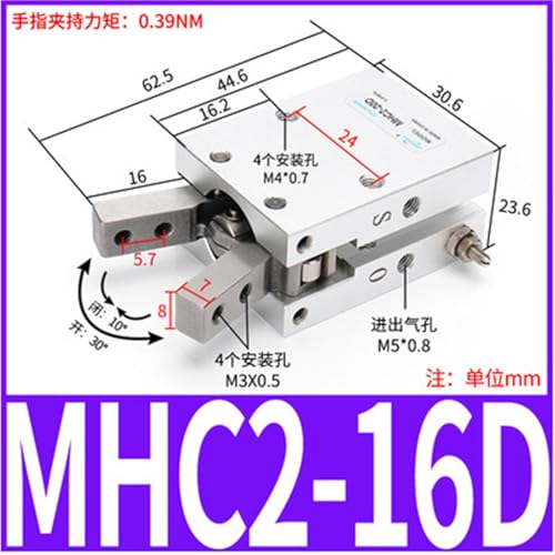 Vérin pneumatique MHC2-16D à serrage angulaire haute précision