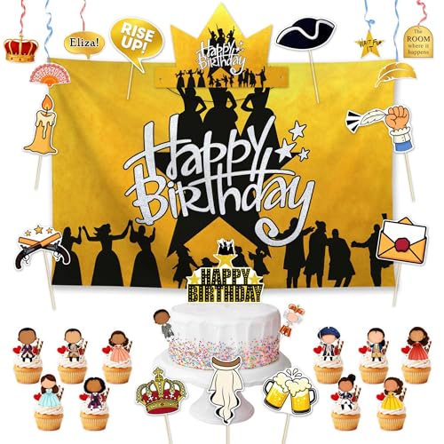 Allenjoy American Musical Gold Retro Party Decorations Set with Backdrop Headbands Masks Cupcake Toppers Hanging Swirls and Photo Booth Props Party Supplies and Favors for Chirstmas Birthday