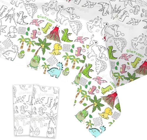 Dinosaur Coloring Tablecloth For Kids – Large Paper Table Cover With Dino Pictures For Parties & Crafts