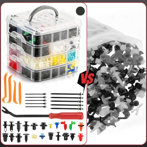 Image of 1240PCS Auto Retainer Clips Kit with Trim Removal Tools and 3-Layer Organizer Box, 32 Sizes Push Rivets Fasteners for Car Bumper, Fender, Door Panel and Interior Repair