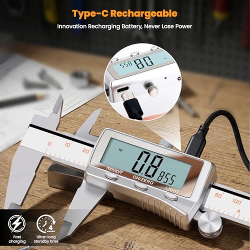 Image of HARDELL Digital Caliper 12 Inch, Rechargeable All Metal Electronic Micrometer with Backlit LCD, Inch /mm /Fraction Conversion, Auto-Off - Measuring Tool for DIY, 3D Printing, Workshop & Household