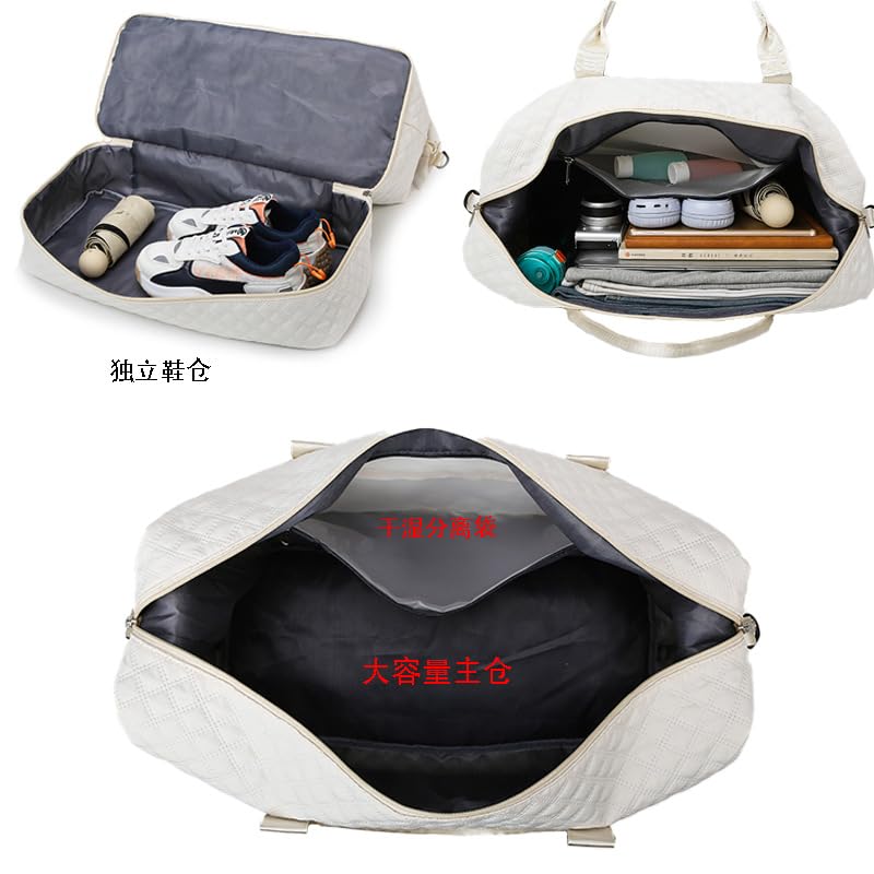 Fashion Travel Duffel Bag, Quilted Cotton, Large Capacity with Wet Dry Separation, Black, 20.5x14.2x9.4 Inch, Luggage Strap, Multiple Pockets (Light purple)2