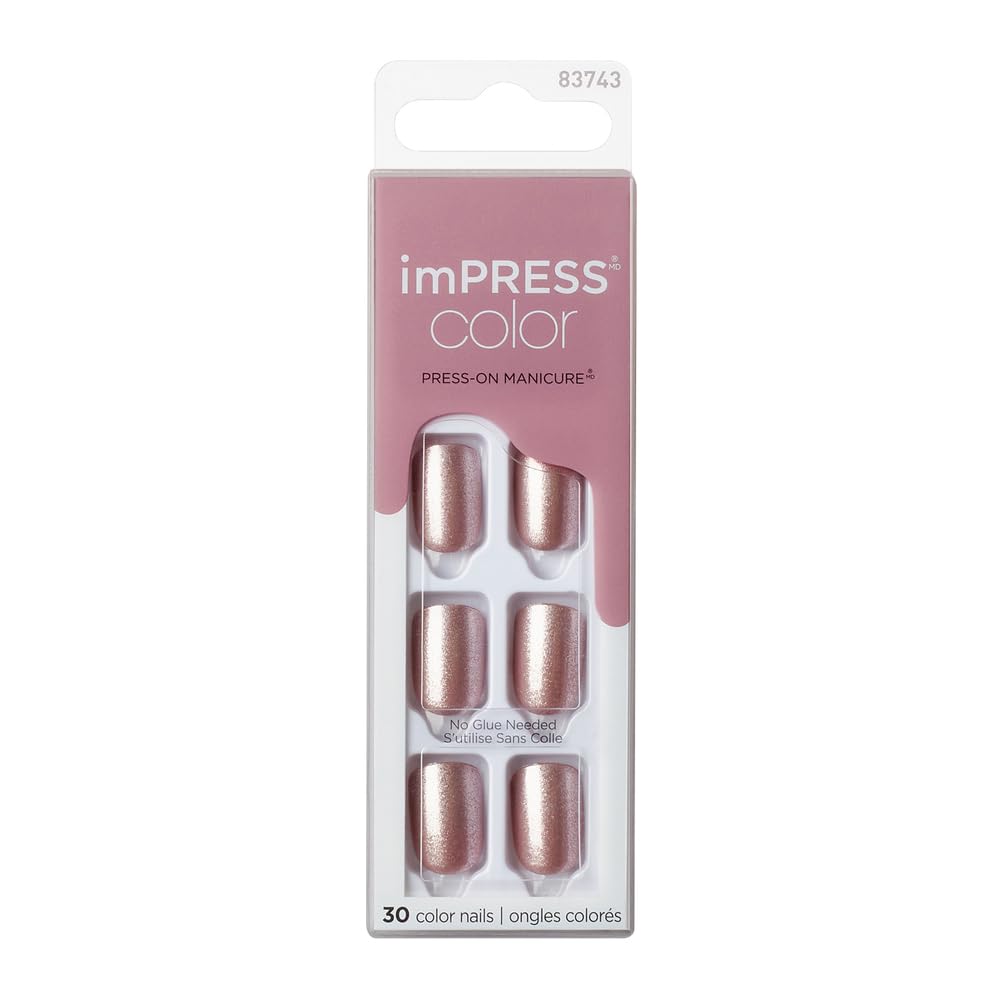 KISS imPRESS Color Gel Nail Kit, Paralyzed Pink, with PureFit Technology, Polish-Free Colour Mani, Includes Prep Pad, Mini File, Cuticle Stick, and 30 Fake Nails