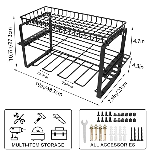 PUYAN LILY Power Tool Organizer,Garage Organizers and Storage,3 Layers Heavy Duty Metal Tool Shelf,Utility Rack for Cordless Drill,Garage Tool Organizer Wall Mount with Frame Basket For Father's Day