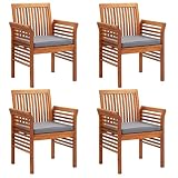vidaXL 4X Solid Wood Acacia Patio Dining Chairs with Cushions Garden Outdoor Leisure Dining Dinner D