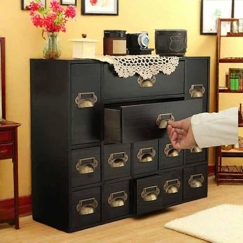 14-Drawer Apothecary Cabinet, Modular Desk Organizer with Metal Handles, Retro Storage Organizer, Herb Storage Box for Pharmacies, Office, Home(Black)