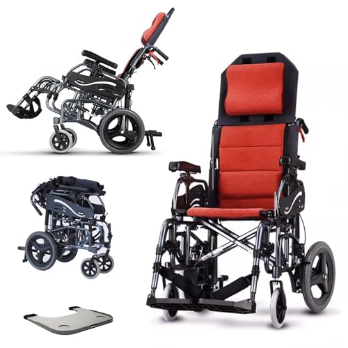 Folding Reclining Wheelchair, 18" Seat Width Zero Gravity Chair, Portable Transport wheelchairs for Adults, w/Flip Back Armrests and Swing Away Footrests, 14" Rear Wheels, 300lbs Capacity