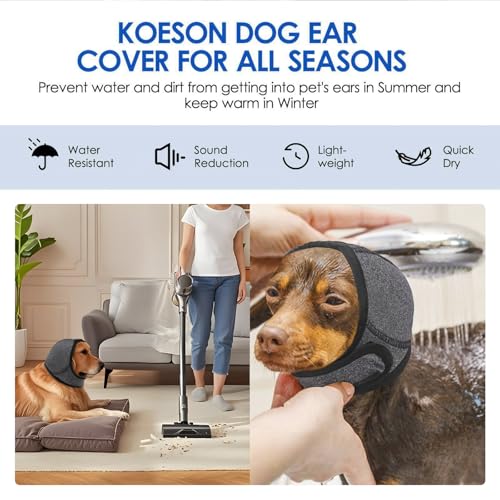 Image of NACOCO Dog Calming Hoodie - No Shake Water Resistant Ear Wraps for Dogs Anxiety Relief & Noise Protection Dog Head Wrap Pet Ear Cover Muffs for Swim Bathing Hematoma(Dark Grey, M)