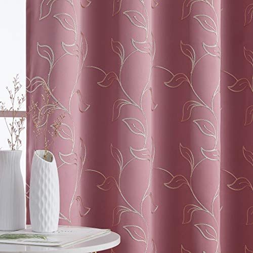 Hlc.me Carol Floral Decorative Embroidered Pattern Thermal Insulated Blackout Room Darkening Energy Savings Soundproof Window Curtain Grommet Panels Bedroom, Set Of 2 (52 W X 96 L Length, Blush Pink) #TOP2