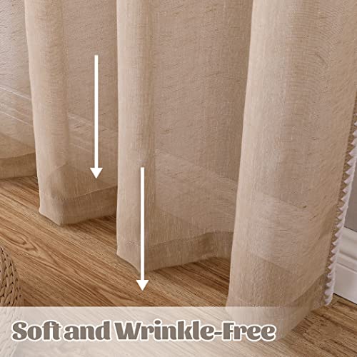 Boho Curtains With Bordered, Grommet Thick Linen Curtains Semi Sheer Drapes Light Filtering Privacy Window Treatments Curtains Farmhouse Curtain Panels For Living Room(52 X 72 Inch, Caramel,2 Panels) #TOP4