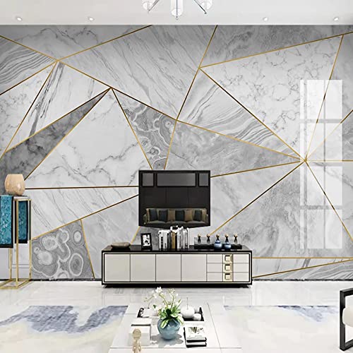 Papier peint 3D géométrique blanc effet marbre moderne 250x175cm - 4