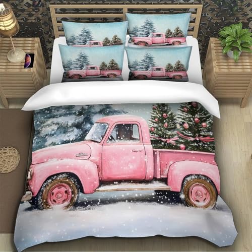 Housse de couette microfibre inaltérable rose imprimé 3D haute définition 220x240 - 5