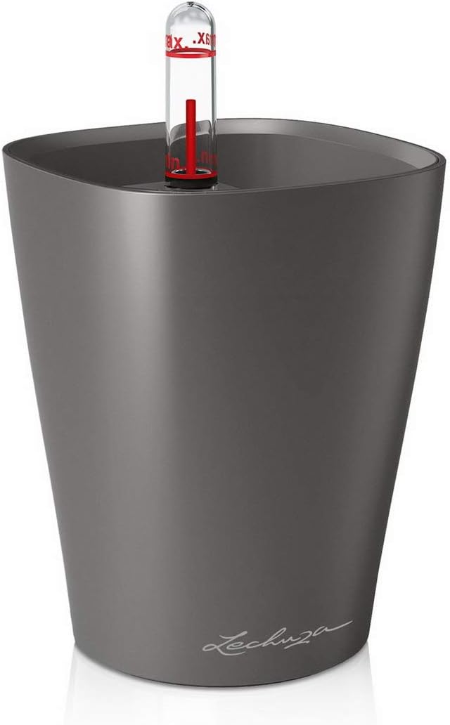 Lechuza 14949 Mini Deltini Self-Watering Planter for Indoor and Outdoor Use, 4" x 4" x 5", Charcoal