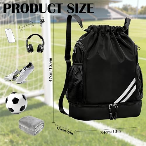 FDKene Bolsa Deportiva con Cordón, Mochila de Deporte con Compartimento Separado para Zapatos y Múltiples Bolsillos, Impermeable y de Gran Capacidad para Gimnasio, Fútbol, Viajes para Hombre y Mujer - imagen 2