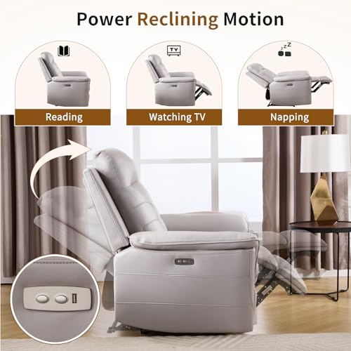 Image of ANJ Power Recliner Chair for Adults with USB Charging, Breathable Faux Leather Oversized Electric Recliners, Single Overstuffed Heavy Duty Reclining Sofa Chairs for Living Room, Beige