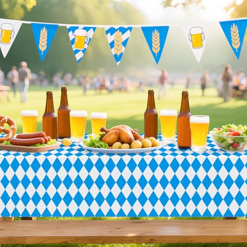 Image of Mulbozy Oktoberfest Tablecloth 4 Pack, 54 x 108 Inch Plastic Table Cloth