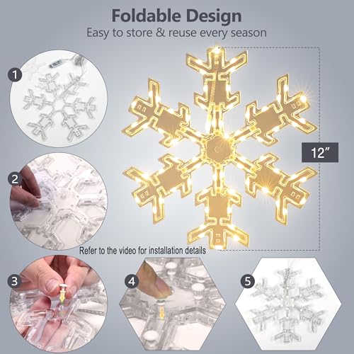 ODEETRONIC Snowflake Window Silhouette Lights, 2 Packs 12" Folding RGB Christmas Window Hanging Lights with Remote, 61 Mode Color Changing Christmas Snowflakes Light for Xmas Indoor Outdoor Eave Decor by ODEETRONIC - Image 8