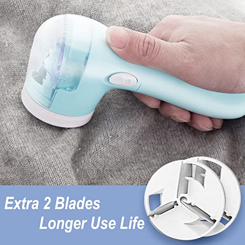Feeke Fabric Shaver - Lint Shaver Electric Sweater Shaver Lint Remover, Battery Operated - Fuzz, Pill, Lint Remover For Clothes, Legging, Sofa, Curtain, Socks - With 2 Extra Blades, Light Blue #TOP5