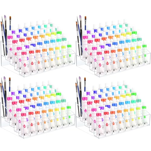 4 Pack Acrylic Paint Tube Organizer 160 Slots,5 Layers Watercolor Paint Tube Holder Organizer with,Clear Paint Organizer,Acrylic Paint Holder for Oil Paints,Watercolor Paints,Spray Paints