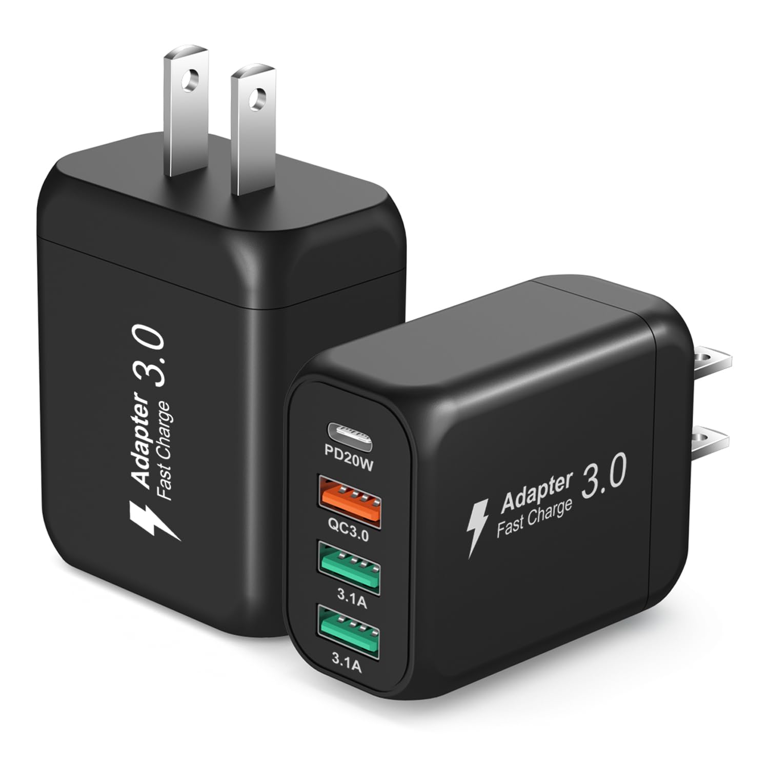 USB C Charger Block 40W, OKRAY 2-Pack 4-Port Fast Charging Brick Type C Wall Charger Plug PD3.0&QC3.0 Multiport Travel Power Adapter for iPhone 17 16
