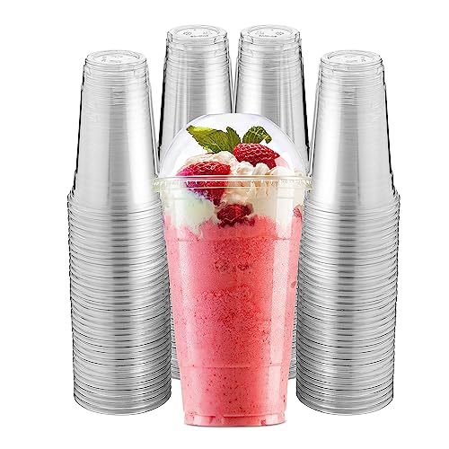 Green Direct 20 oz. Plastic Clear Disposable Drinking Cups With Lids for Ice coffee, Bubble Boba Tea Cups Pack of 100