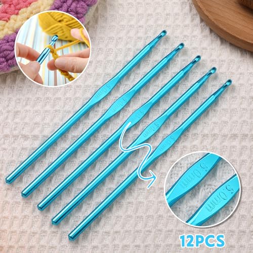 Image of UzecPk 12Pcs 5mm Crochet Hooks Aluminum Ergonomic Handle Crochet Hook Set Metal Crochet Needles Bulk for Arthritic Hands Crocheting Yarn