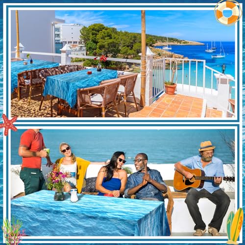 Image of Irenare 1 Roll Ocean Plastic Tablecloth 54 Inch x 100 ft Blue | Water Waves Print, Disposable Table Cover for Under the Sea Theme Decoration Beach Pool Party, Birthday Baby Shower Supplies