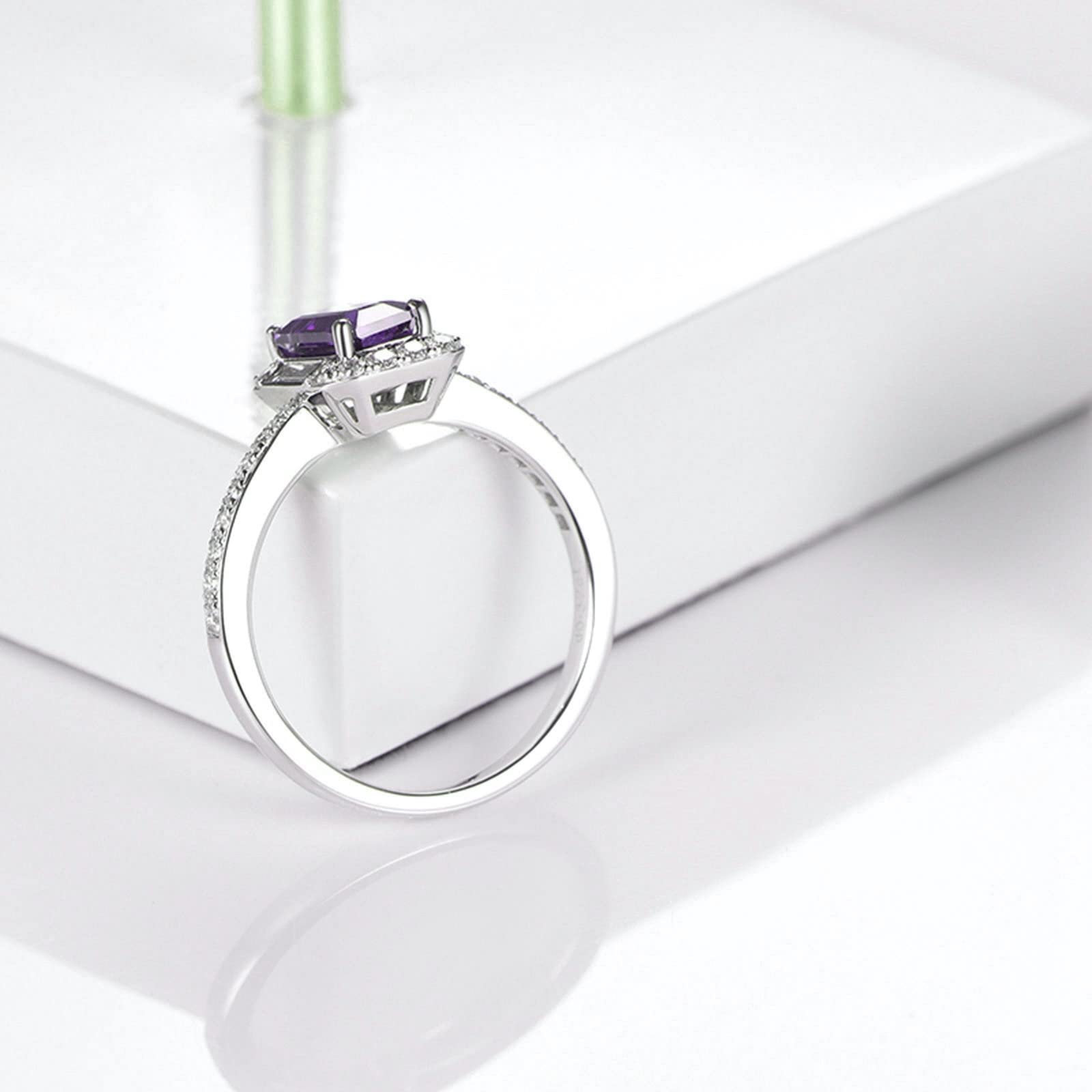 Eheringe Vintage Silver Rings Women Silber 925 Violett Quadrat Zirkonia Sinnvolle Geschenke für Freundin Größe 45 (14.3)-65 (20.7)