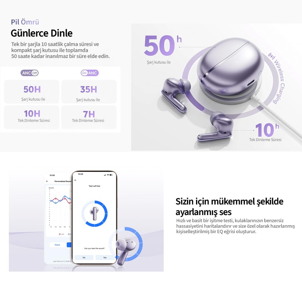 QCY MeloBuds N70 Auriculares Bluetooth, audio Hi-Res, LDAC, 50 dB Hybrid ANC cancelación de ruido, 50 horas de duración de la batería, gris, in-ear, inalámbrico