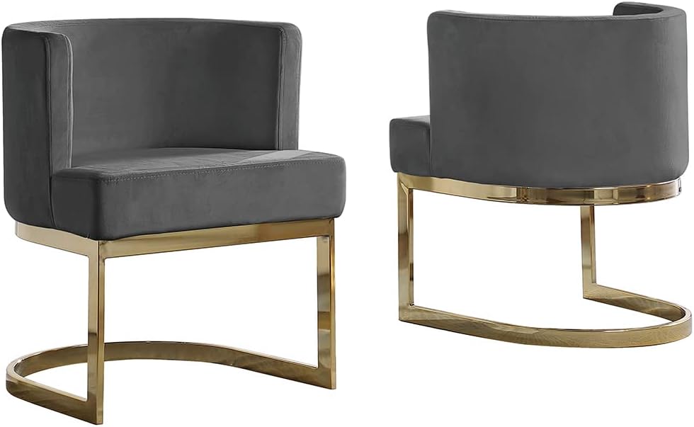 Velvet Accent Chair for Living Room, Modern Barrel Chair with Chrome Gold or Silver Base, Upholstered Single Chair, Available in Dark Gray, Navy Blue, Black, or Cream – Contemporary Lounge Chair