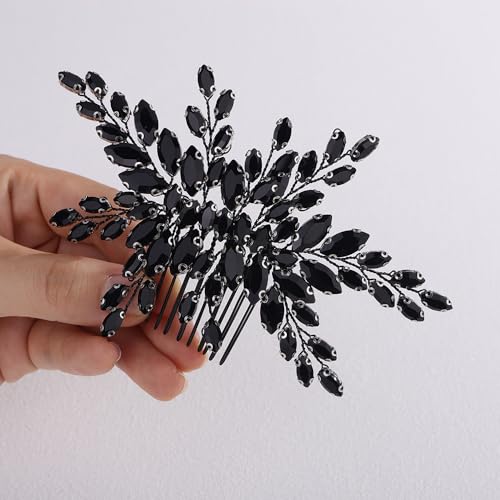 Peine para cabello negro vintage de cristal con strass miniatura 1
