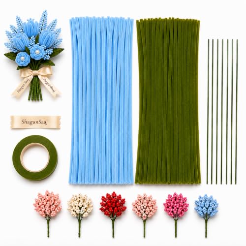 Image of ShagunSaaj Pipe Cleaner for Bouquet DIY Craft Flowers Kit - Fuzzy Chenille Stems & Fluffy Sticks for Arts & Crafts, Creative School Projects, Kids Craft Supplies, Home & Party Decor (Sky Blue)