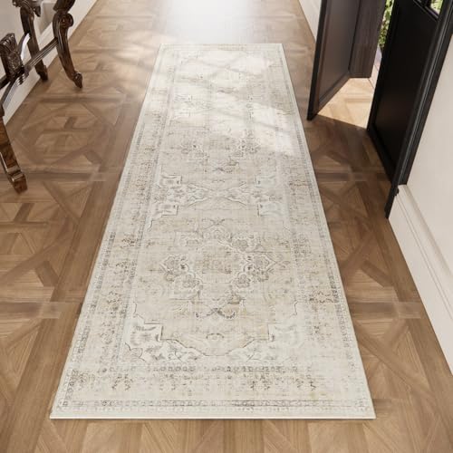 Runners for Hallways Kitchen Runner Rugs: 2'x 10' Washable Runner Rug Boho Non Slip Long Floor Rug with Rubber Backing Faux Wool Vintage Carpet Runners for Entryway Indoor Bedroom Foyer Living Room