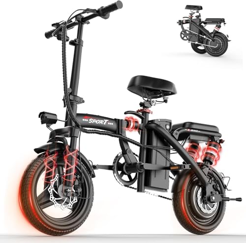 ASKGO Electric Bike for Adults Teens, 800W/1200W Peak Folding Ebike, 22/25 MPH, 30/45 Miles Range, 14" Commuting E Bike with 48V 10AH Removable Battery, 3-Speed Modes, Portable Electric Mini Bike image 5