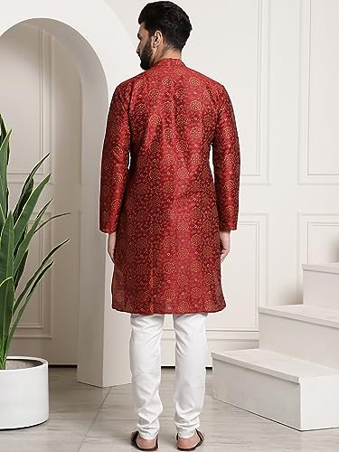Image of SOJANYA (Since 1958 Men's Silk Blend Printed Kurta and Churidar Pyjama Set