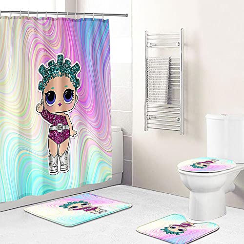 ZDDWLDL 4-Teilig Duschvorhang Set Mit Rutschfesten Teppichen Toilettendeckel Und Badematte Wasserdicht Farbfest Schimmel… – Bild 3