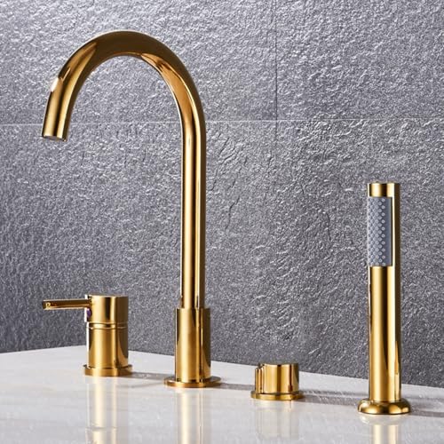 Robinet mitigeur de bain 4 trous doré haut de gamme à bec pivotant