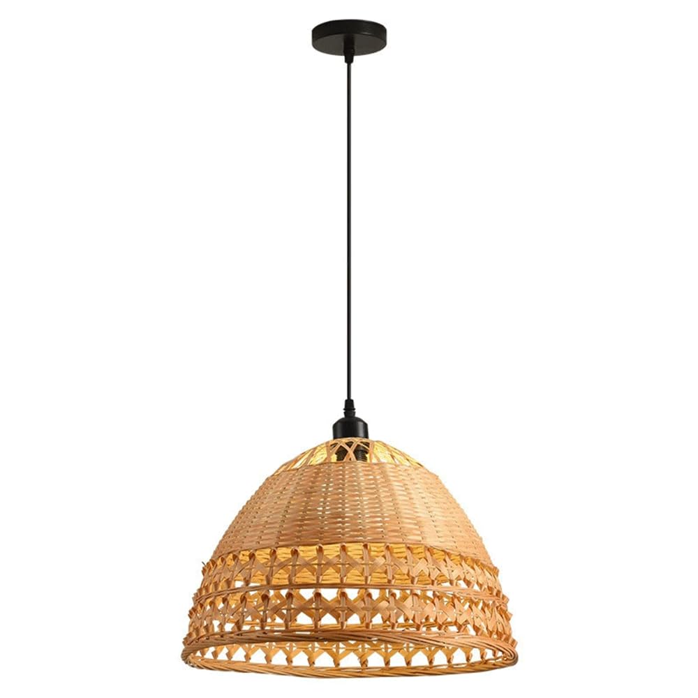 CHUNGYANG Hollow Boho Chandelier Adjustable Hanging Cord E26 Base Natural Bamboo Shade Lighting Fixture for Kitchen Island Dining Room Creative Pastoral Style Dining Room Entryway Foyer Hanging Lamp