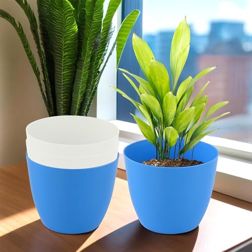 Image of Kuber Industries (Pack of 4) Flower Pot | (5 Inch) Plain Cool Plant Stand | Fuldani for Home Decor | Phooldaan for Terrace, Garden | Blue & White