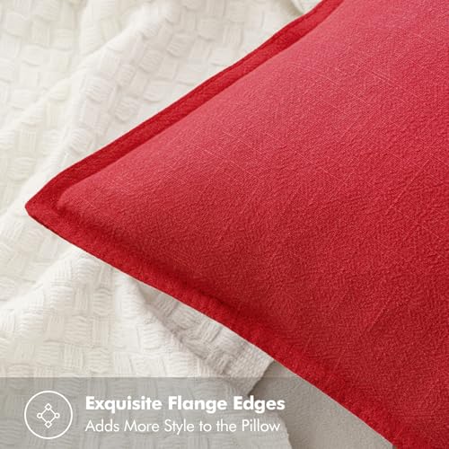 Image of MIULEE Decorative Linen Pillow Covers 18x18 Inch Red ​Boho Farmhouse​ ​Neutral Couch Throw Pillows for Bed Pack of 2 Accent Modern Pillowcase Sofa Livingroom Home Decor