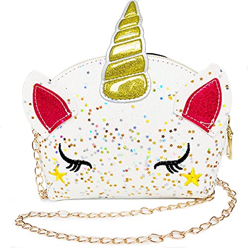 Umhängetasche Einhorn, einzigartige Umhängetasche, weiße Einhorn Tasche, Mädchen Schultasche, geeignet für Lippenstift, Kosmetik, Minikamm, Minispiegel, Taschentuch und andere kleine Kosmetika(Weiß)