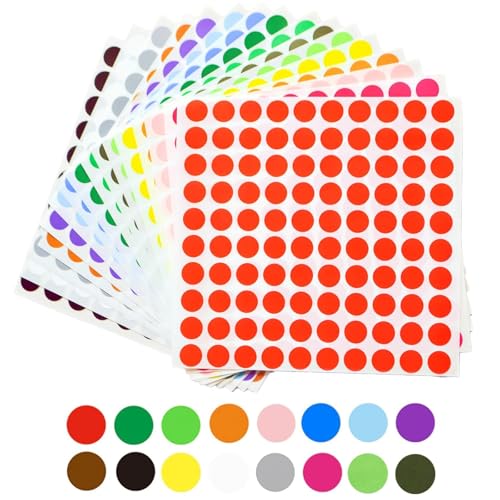 agogue 1600 Stück Klebepunkte Bunt, 10mm Runde Aufkleber, Markierungspunkte Farbig für Büro, Schule, Kalender, Karten (16 Farben)
