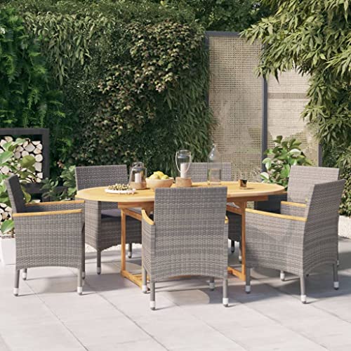 Juroupi Juego de Comedor de jardín 7 Piezas con Cojines Mueble Jardin Exterior Mueble Comedor Conjunto Comedor Jardin Gris