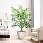 Artificial Palm Tree 5FT - Fake Tree with White Planter - Faux Tropical Areca Floor Plant in Pot - Artificial Silk Plant for Home Office Living Room Decor Indoor Outdoor Artificial Trees - Image 4